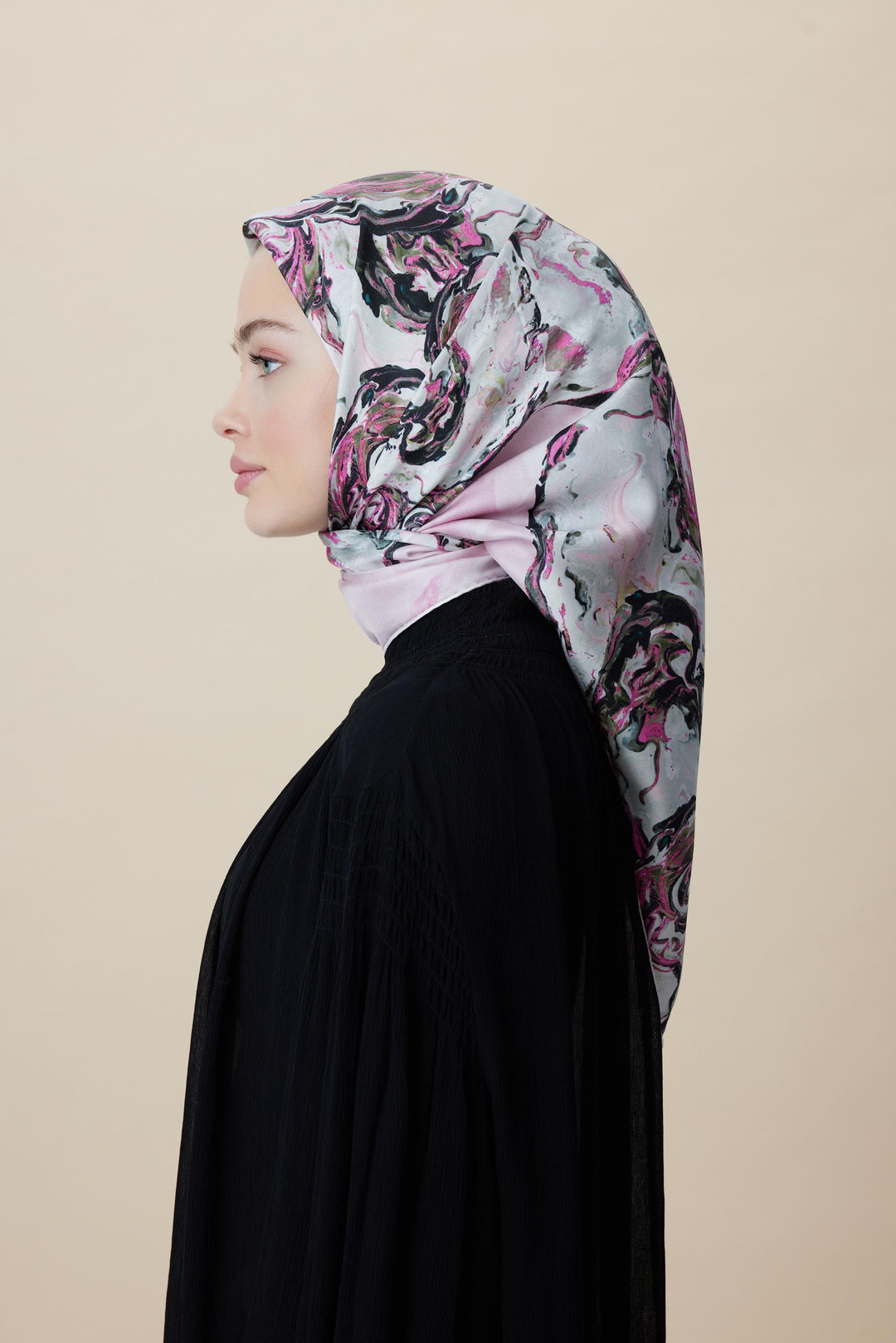DÜŞ TİVİL İPEK EŞARP 90*90 CM - PUDRA PEMBE - Görsel 4
