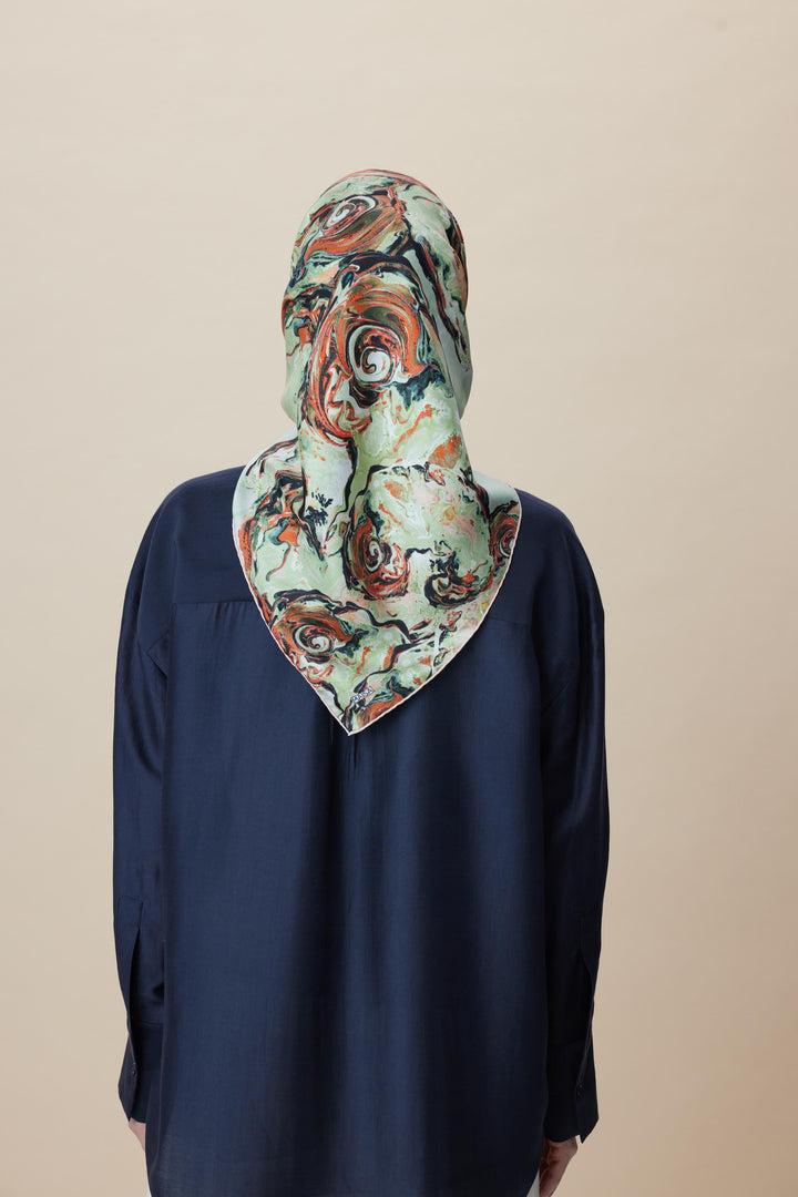DÜŞ TİVİL İPEK EŞARP 90*90 CM - YEŞİL - Görsel 7