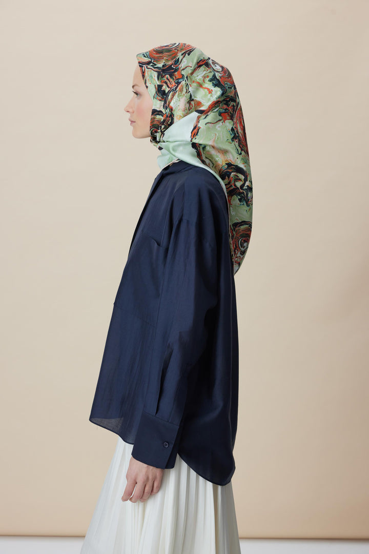 DÜŞ TİVİL İPEK EŞARP 90*90 CM - YEŞİL - Görsel 4