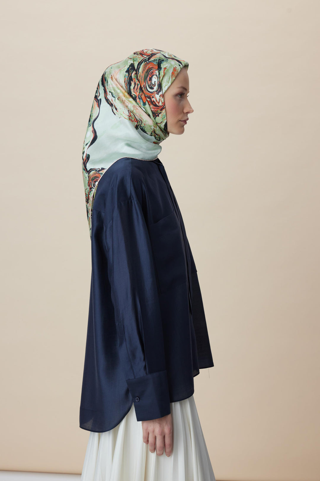 DÜŞ TİVİL İPEK EŞARP 90*90 CM - YEŞİL - Görsel 5