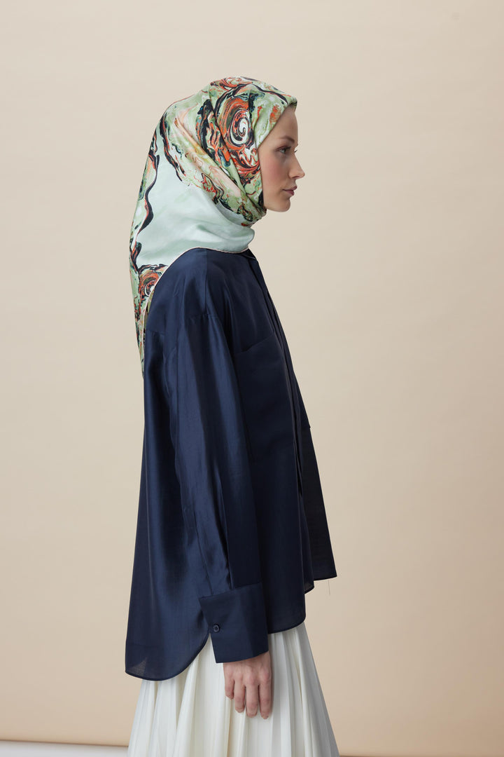 DÜŞ TİVİL İPEK EŞARP 90*90 CM - YEŞİL - Görsel 5