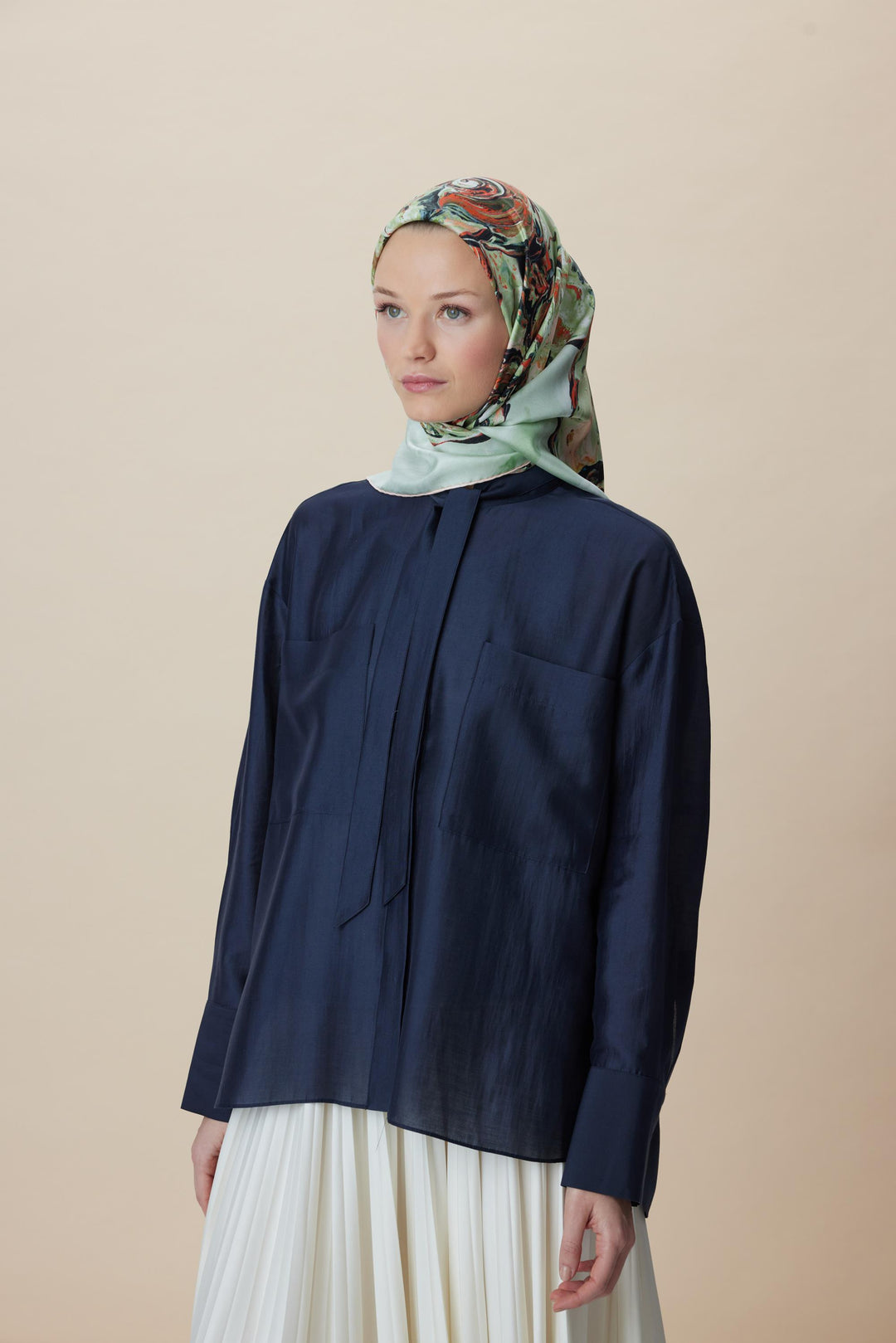 DÜŞ TİVİL İPEK EŞARP 90*90 CM - YEŞİL - Görsel 3