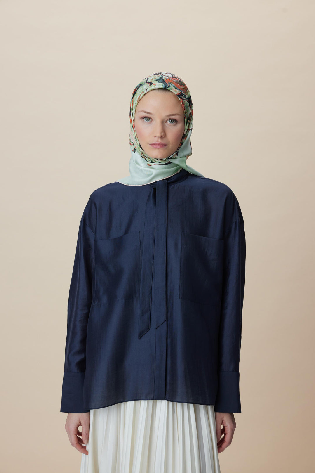 DÜŞ TİVİL İPEK EŞARP 90*90 CM - YEŞİL - Görsel 2