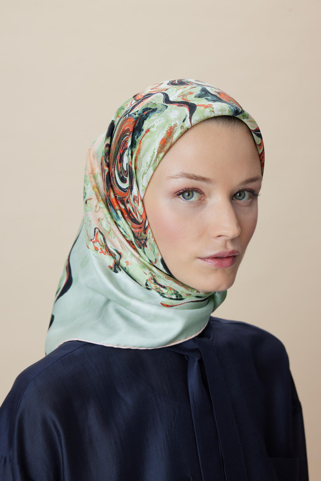 DÜŞ TİVİL İPEK EŞARP 90*90 CM - YEŞİL - Görsel 1