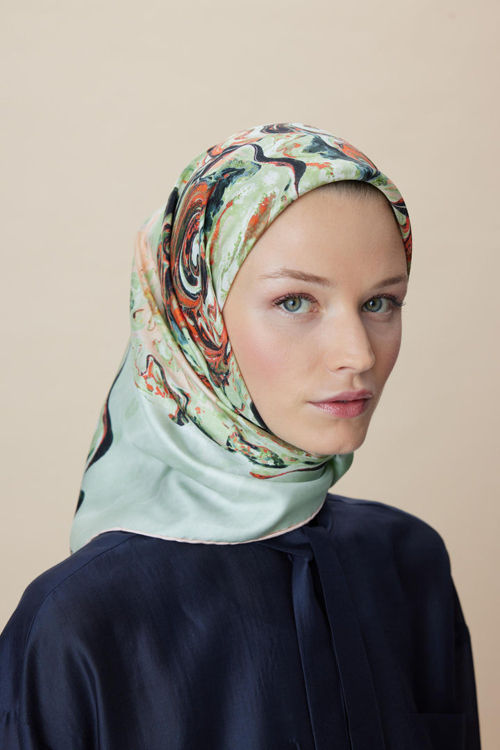 DÜŞ TİVİL İPEK EŞARP 90*90 CM - YEŞİL - Görsel 1