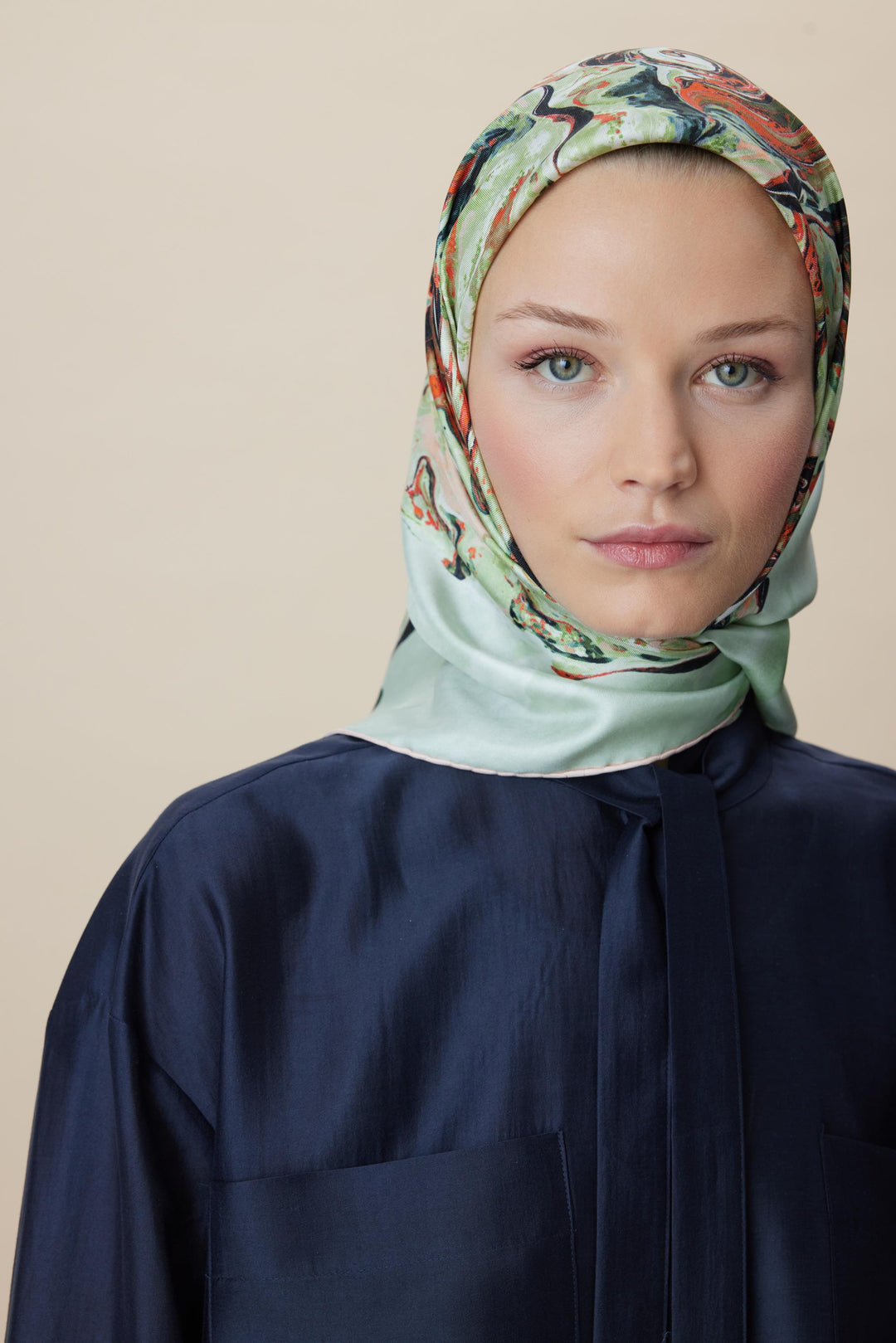 DÜŞ TİVİL İPEK EŞARP 90*90 CM - YEŞİL - Görsel 6
