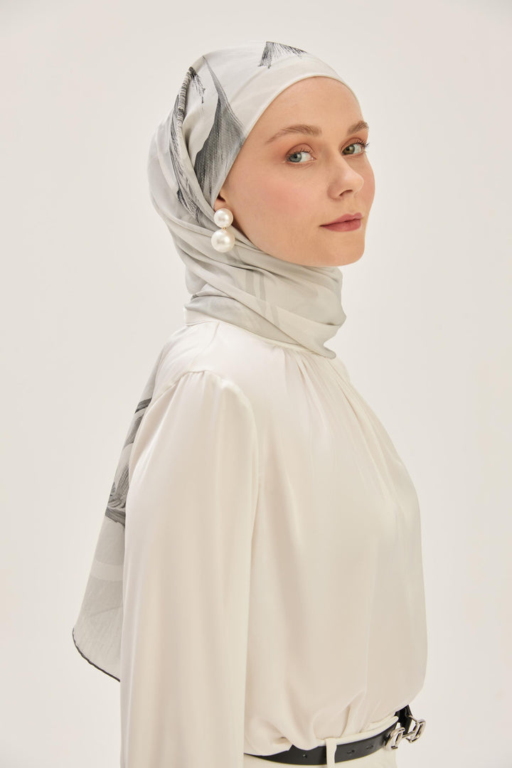EFZA KREP İPEK ŞAL 70*190 CM - GRİ 