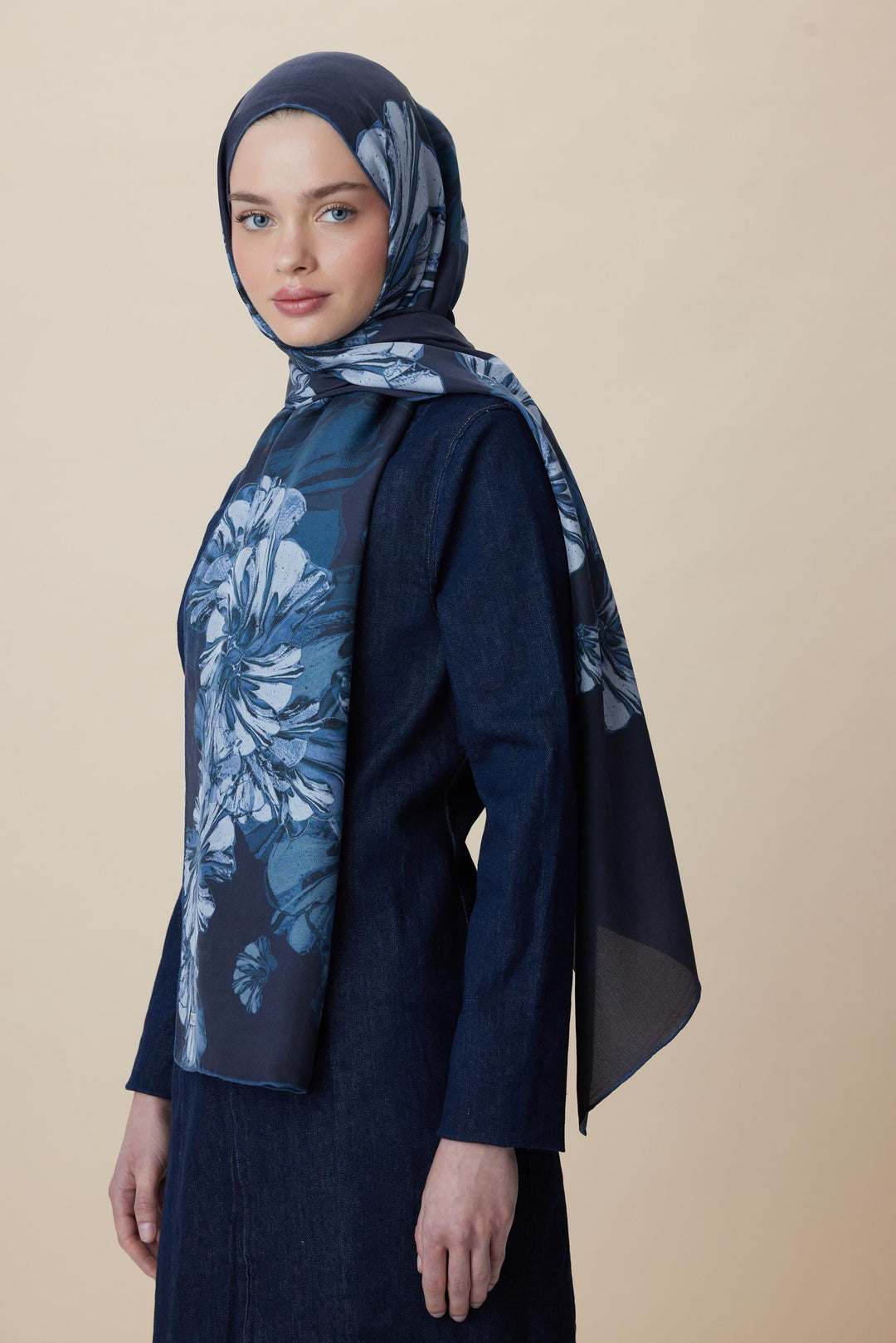 Maisa EZGİN PAMUK İPEK ŞAL 70*190 CM - İNDİGO