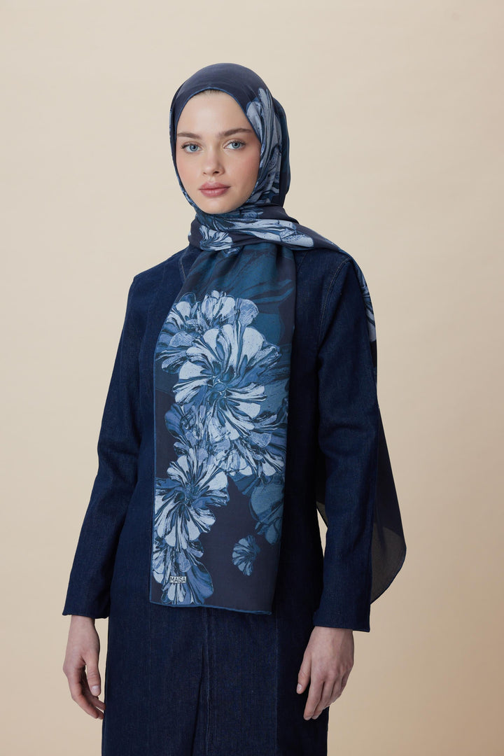 Maisa EZGİN PAMUK İPEK ŞAL 70*190 CM - İNDİGO