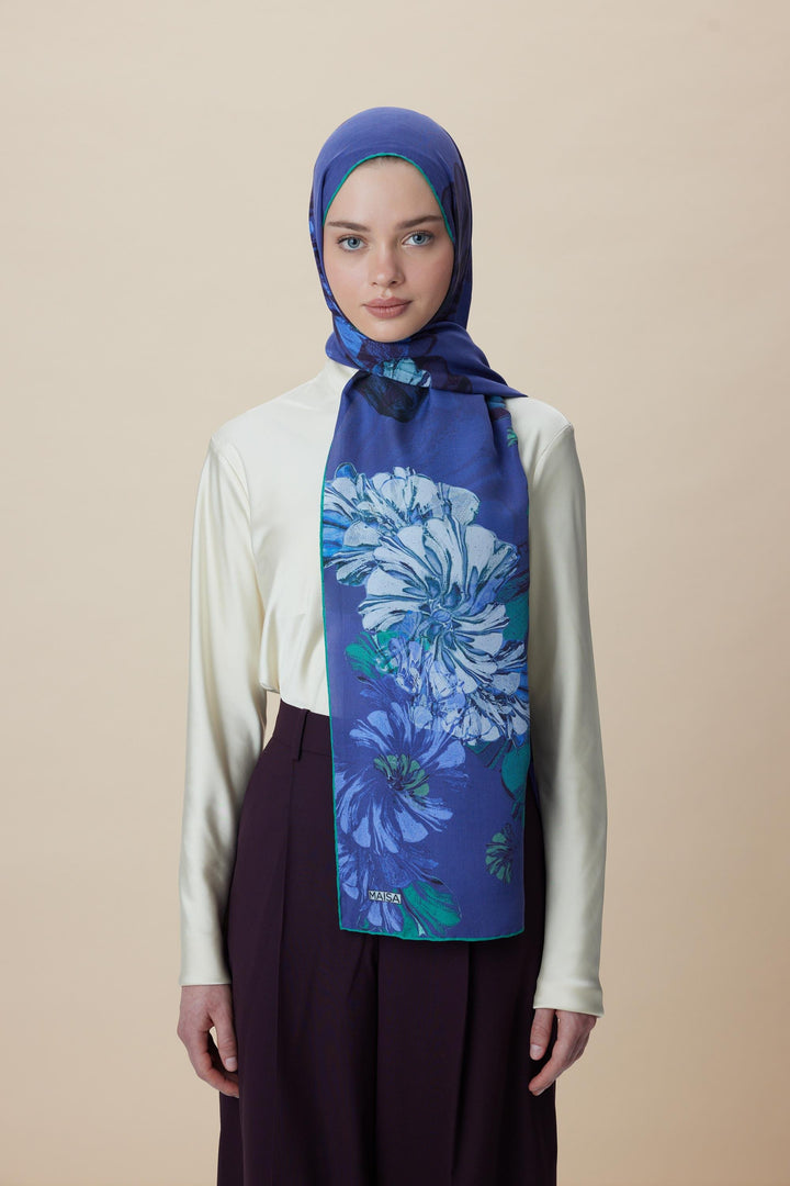 Maisa EZGİN PAMUK İPEK ŞAL 70*190 CM - KOYU MAVİ