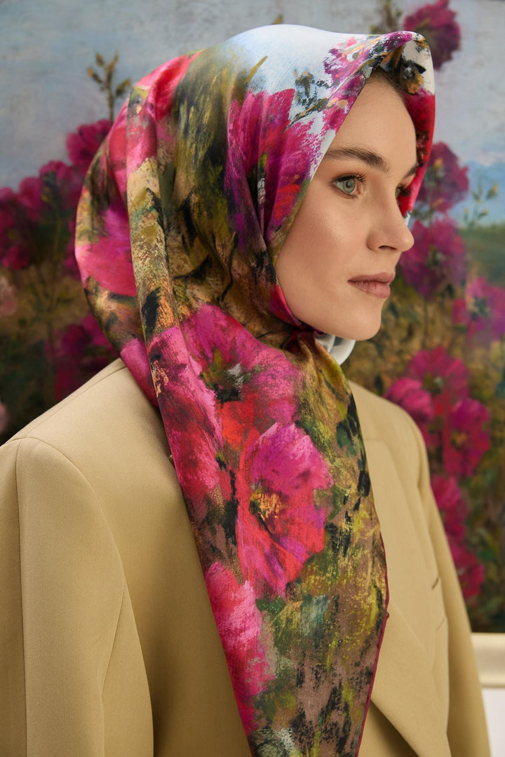 Maisa FAM TİVİL İPEK EŞARP 90*90 CM - FUŞYA
