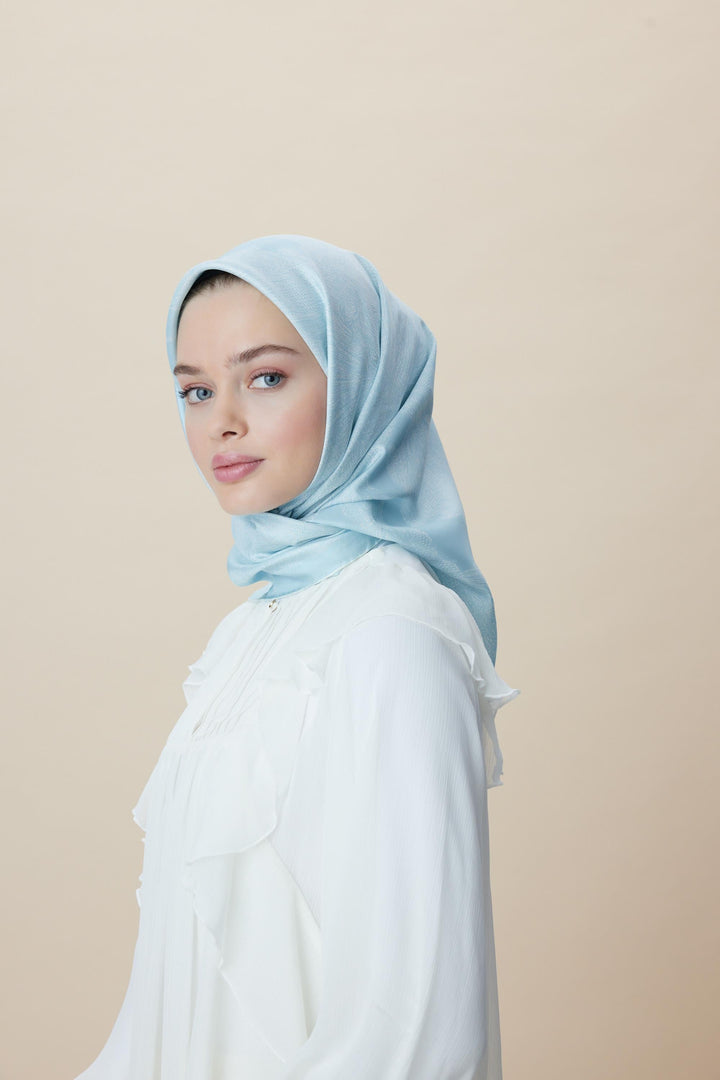 FARAH MULBERRY İPEK EŞARP 90*90 CM - AÇIK MAVİ - Görsel 3