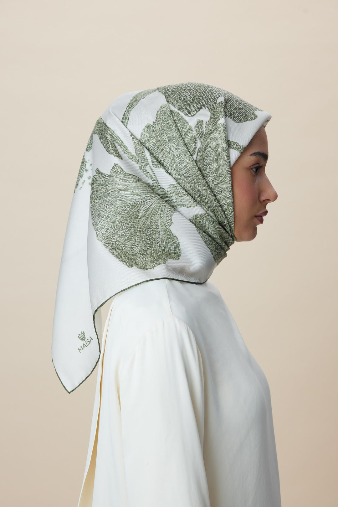 FARAH MULBERRY İPEK EŞARP 90*90 CM - AÇIK HAKİ - Görsel 3