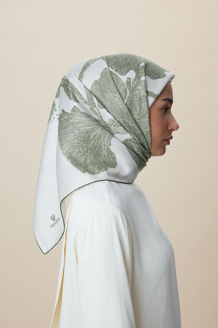 FARAH MULBERRY İPEK EŞARP 90*90 CM - AÇIK HAKİ - Görsel 3