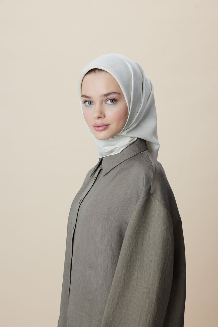 FARAH MULBERRY İPEK EŞARP 90*90 CM - FİLDİŞİ - Görsel 11