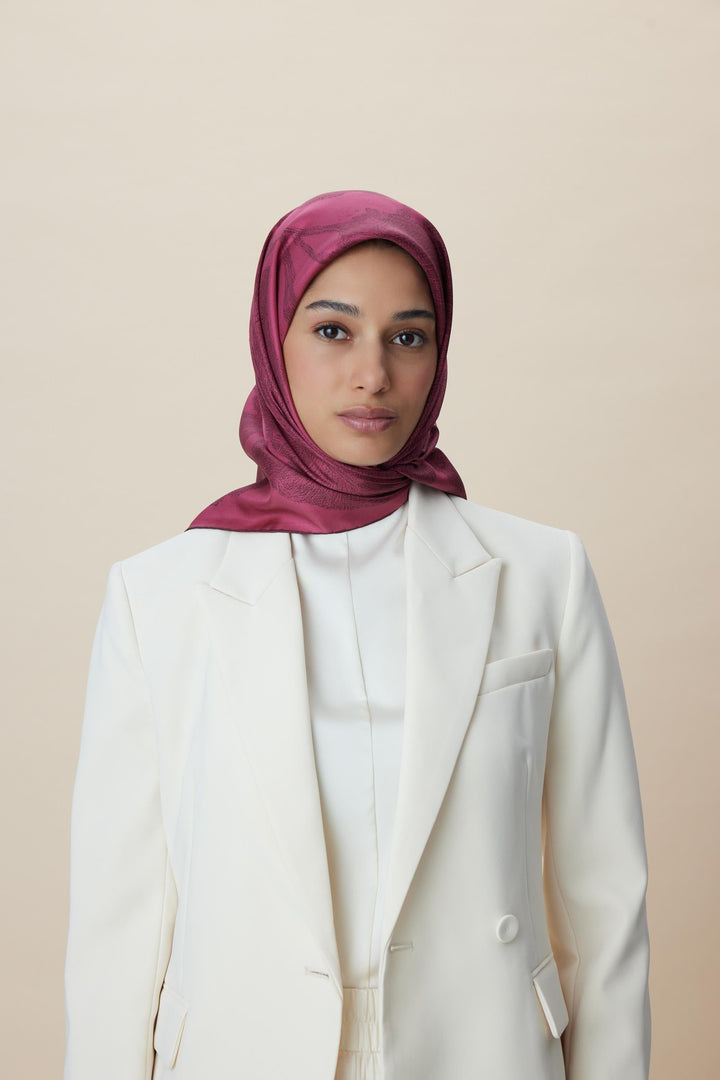 FARAH MULBERRY İPEK EŞARP 90*90 CM - GÜL KURUSU - Görsel 2