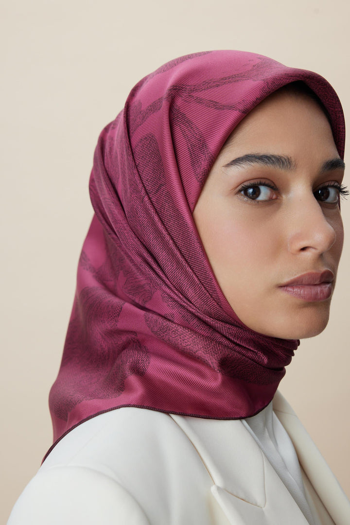 FARAH MULBERRY İPEK EŞARP 90*90 CM - GÜL KURUSU - Görsel 5