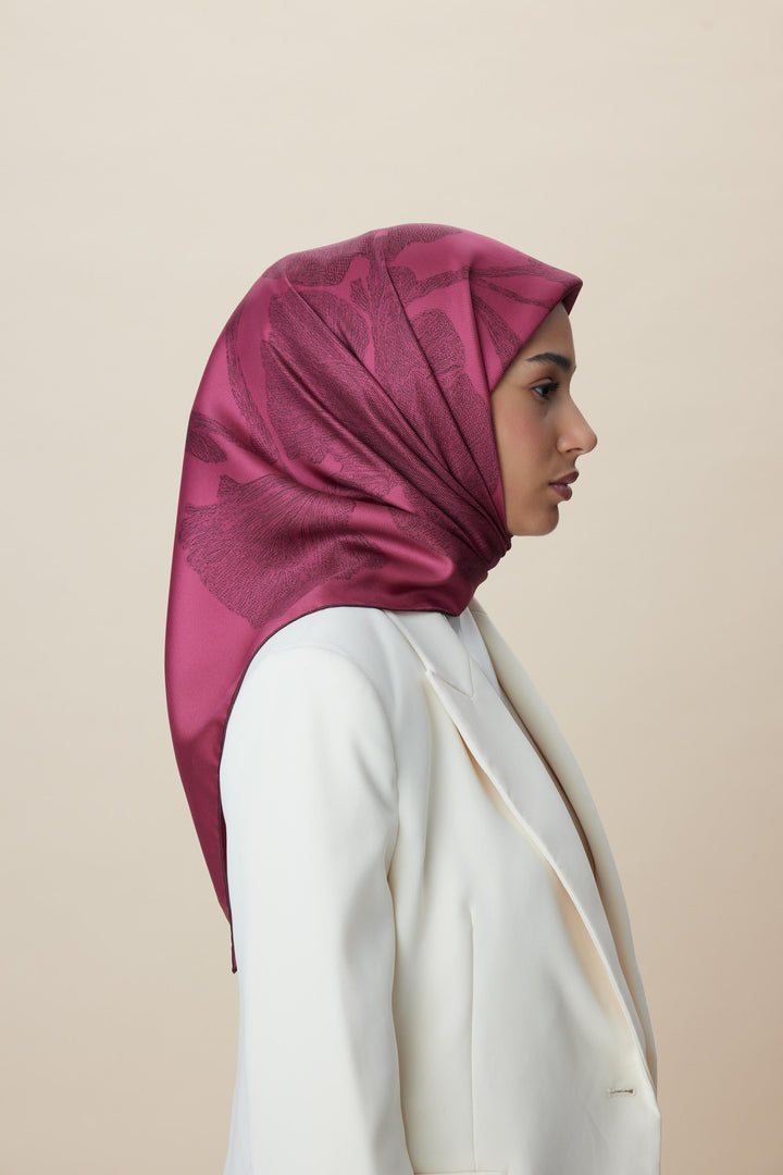 FARAH MULBERRY İPEK EŞARP 90*90 CM - GÜL KURUSU - Görsel 3