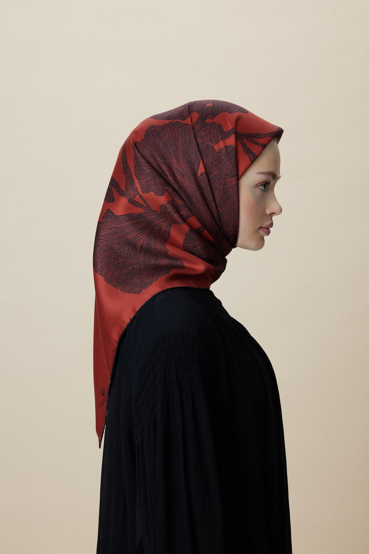 FARAH MULBERRY İPEK EŞARP 90*90 CM - KIRMIZI - Görsel 5