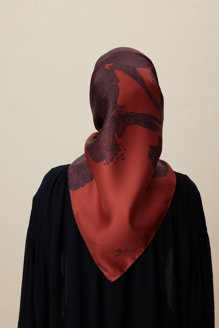 FARAH MULBERRY İPEK EŞARP 90*90 CM - KIRMIZI - Görsel 6