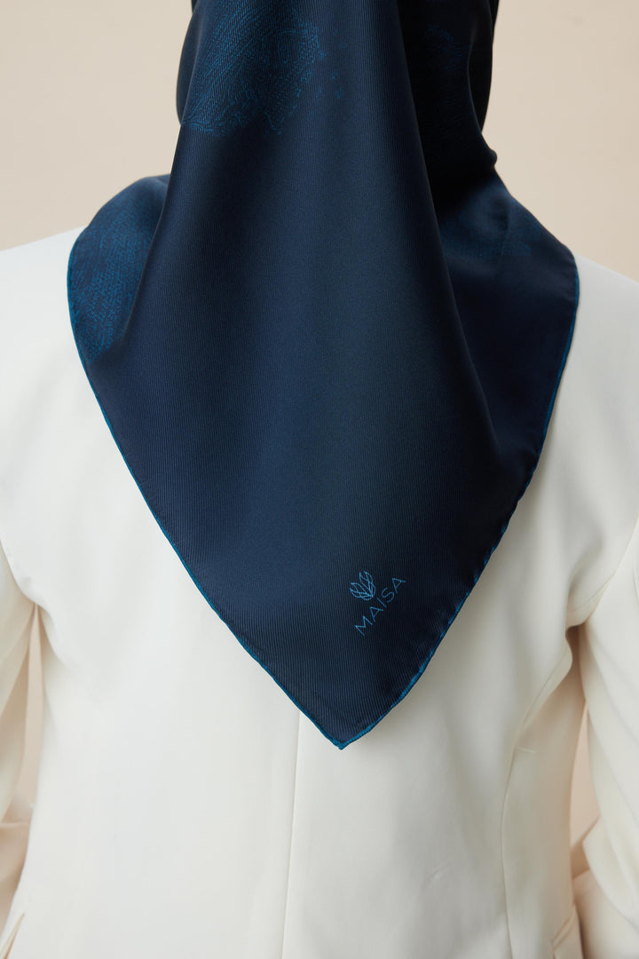 FARAH MULBERRY İPEK EŞARP 90*90 CM - KOYU MAVİ - Görsel 6