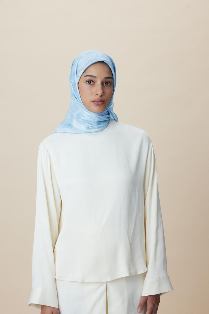 FARAH MULBERRY İPEK EŞARP 90*90 CM - MAVİ - Görsel 2