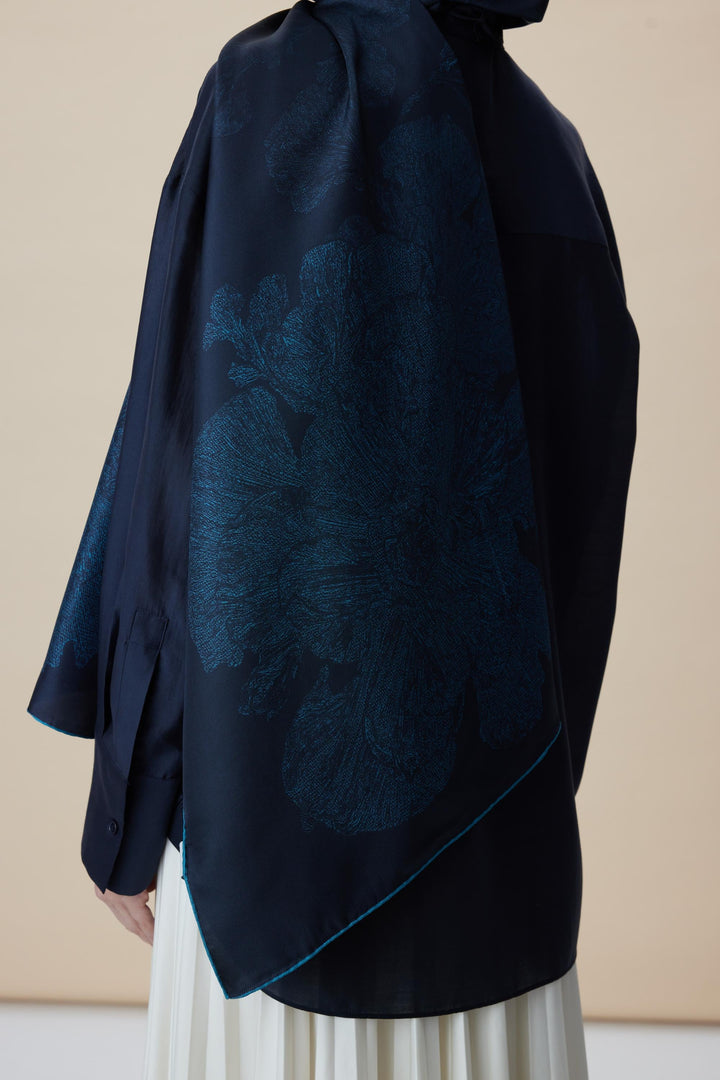 Maisa FARAH MULBERRY İPEK ŞAL 70*190 - KOYU MAVİ