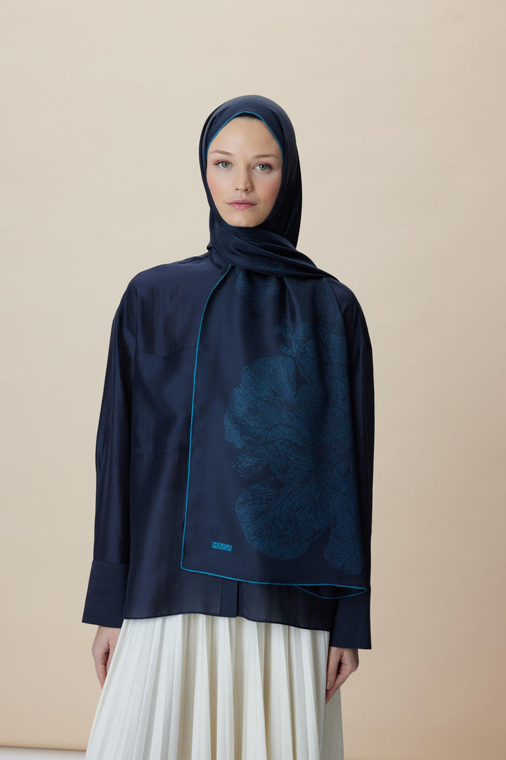 Maisa FARAH MULBERRY İPEK ŞAL 70*190 - KOYU MAVİ