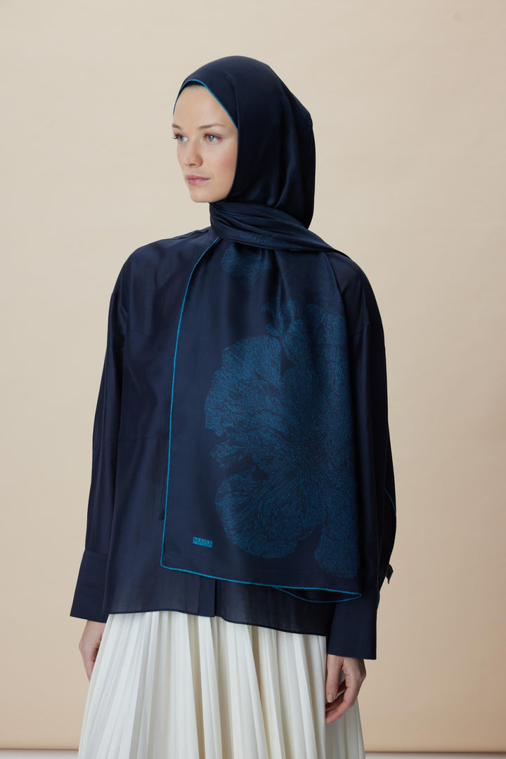 Maisa FARAH MULBERRY İPEK ŞAL 70*190 - KOYU MAVİ
