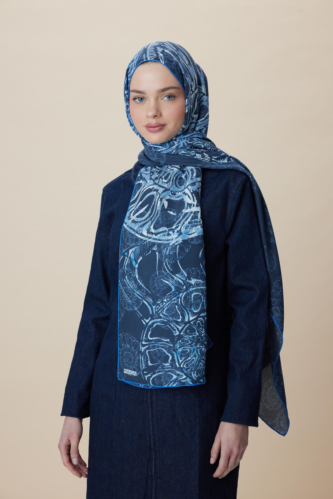 Maisa FASL PAMUK İPEK ŞAL 70*190 CM - LACİVERT