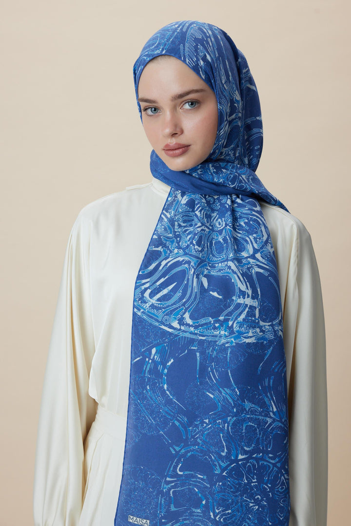 Maisa FASL PAMUK İPEK ŞAL 70*190 CM - MAVİ