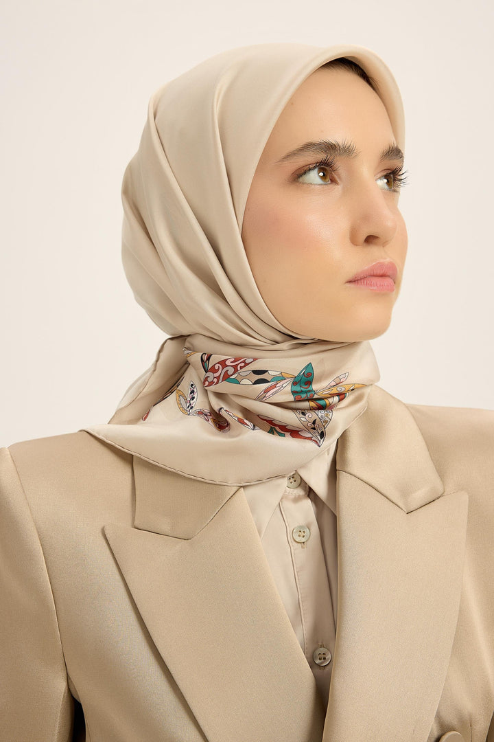 Maisa Fer Tivil İpek Eşarp - Bej
