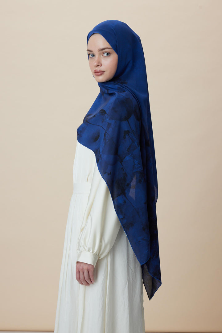 Maisa GELİNCİK KREP İPEK ŞAL 70*190 CM - GECE MAVİSİ