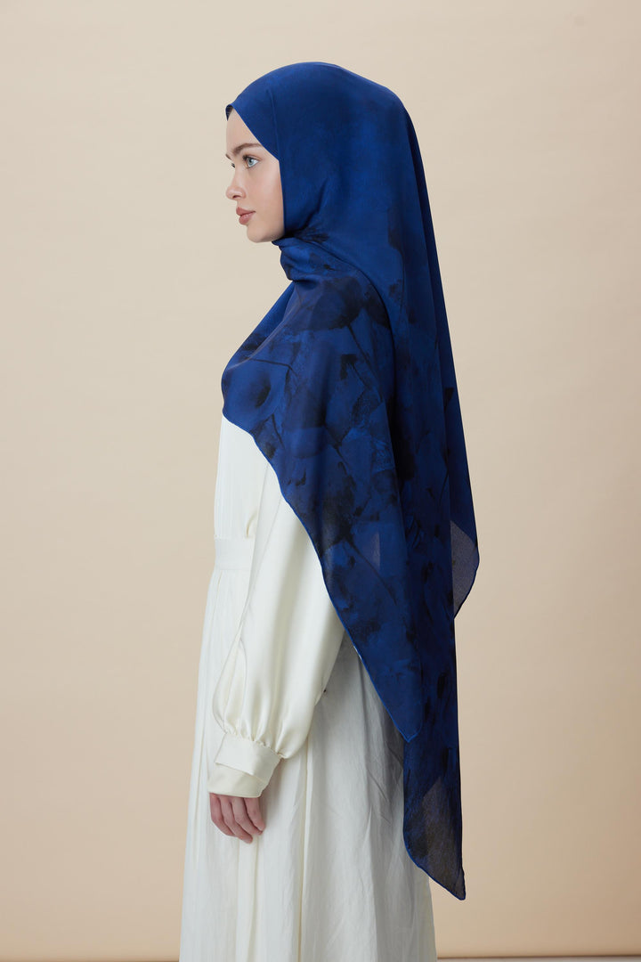 Maisa GELİNCİK KREP İPEK ŞAL 70*190 CM - GECE MAVİSİ