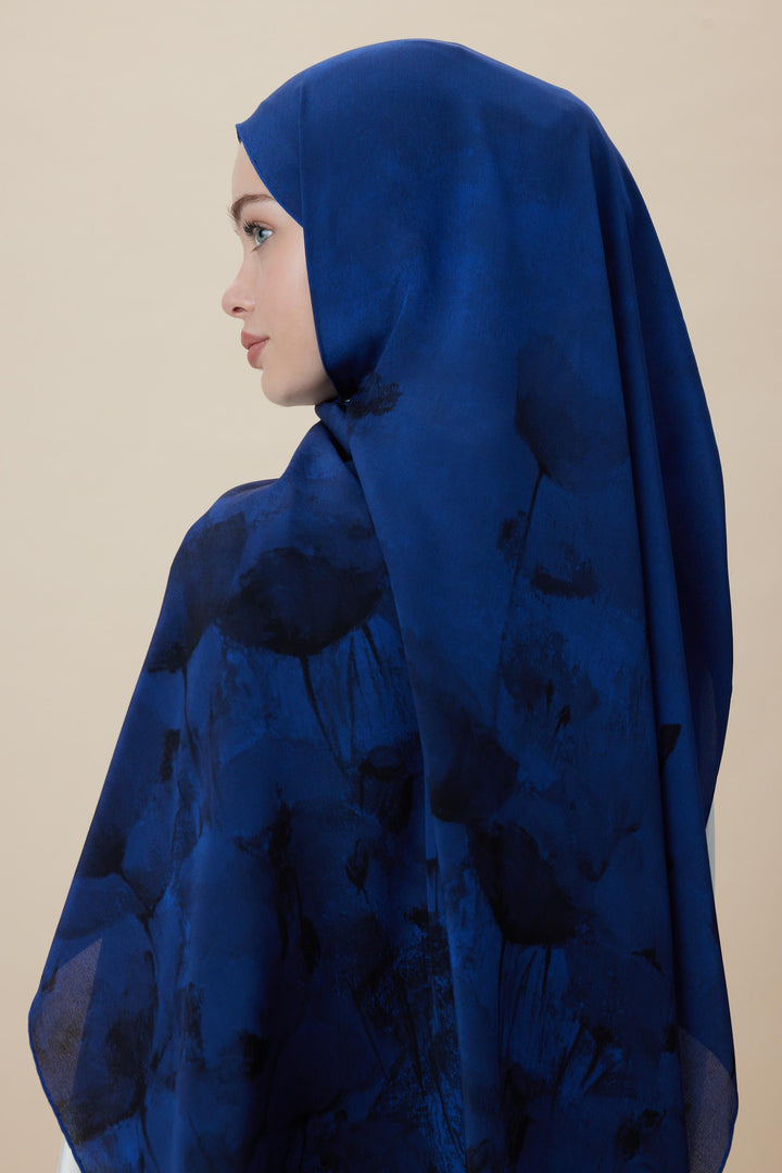 Maisa GELİNCİK KREP İPEK ŞAL 70*190 CM - GECE MAVİSİ