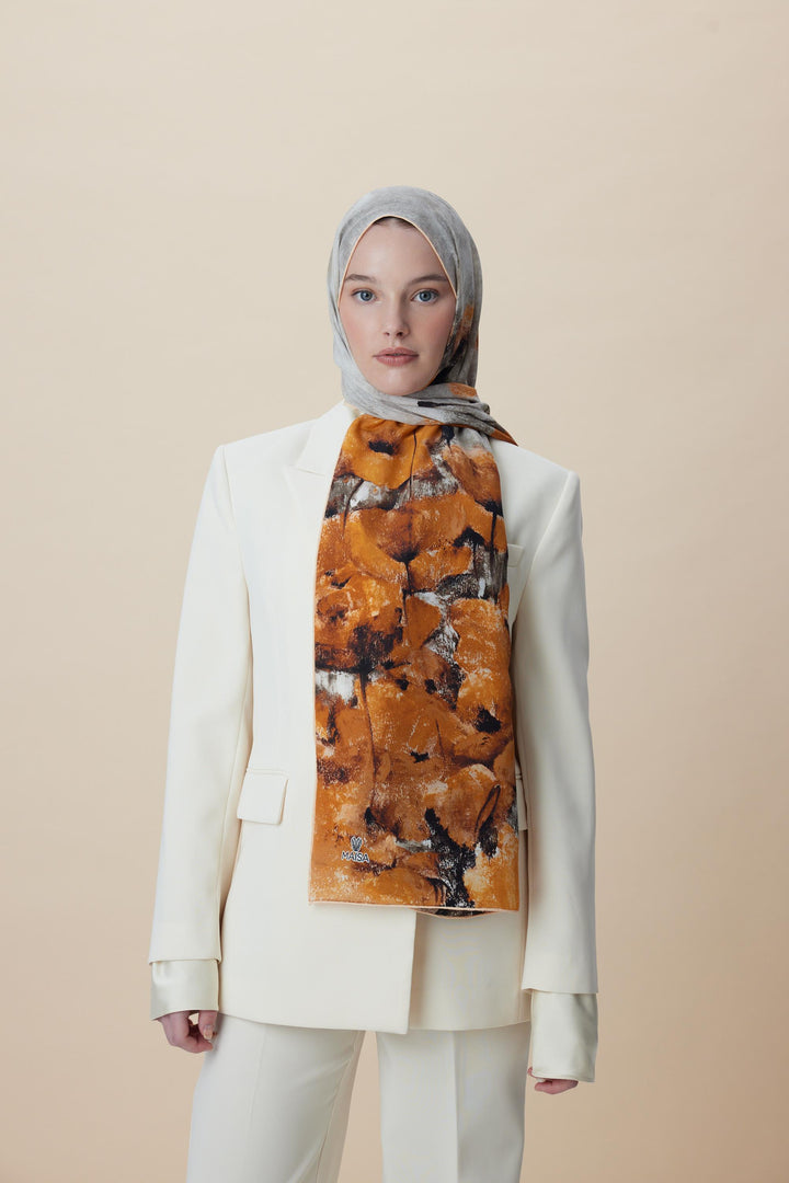Maisa GELİNCİK KREP İPEK ŞAL 70*190 CM - GOLD