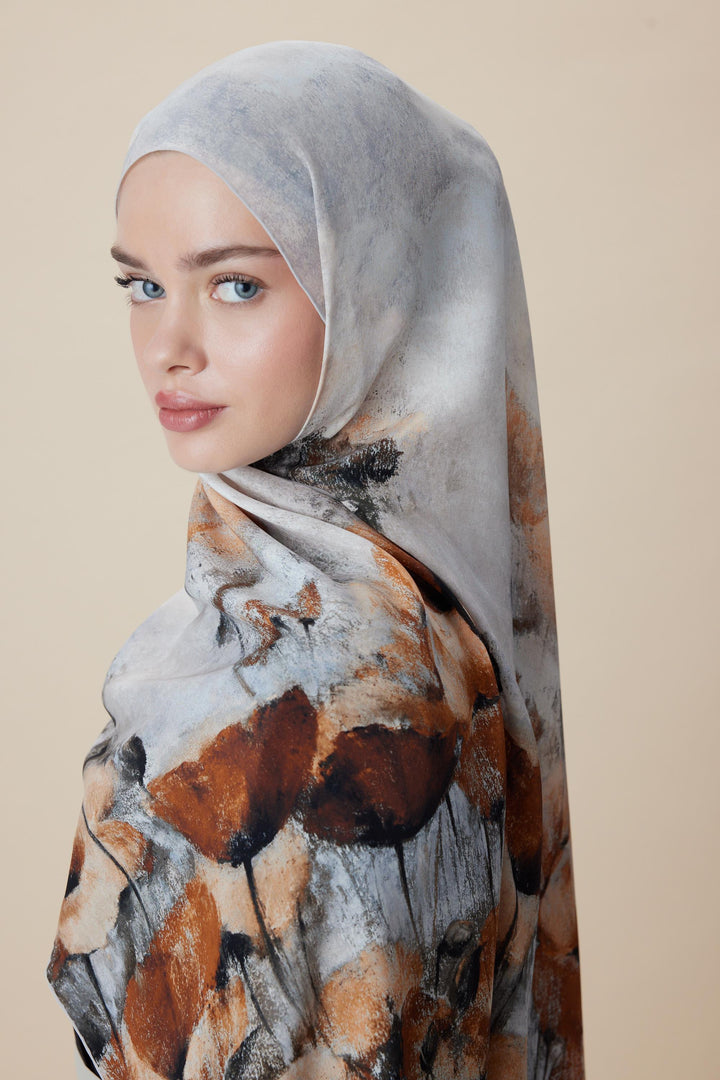 Maisa GELİNCİK KREP İPEK ŞAL 70*190 CM - KREM