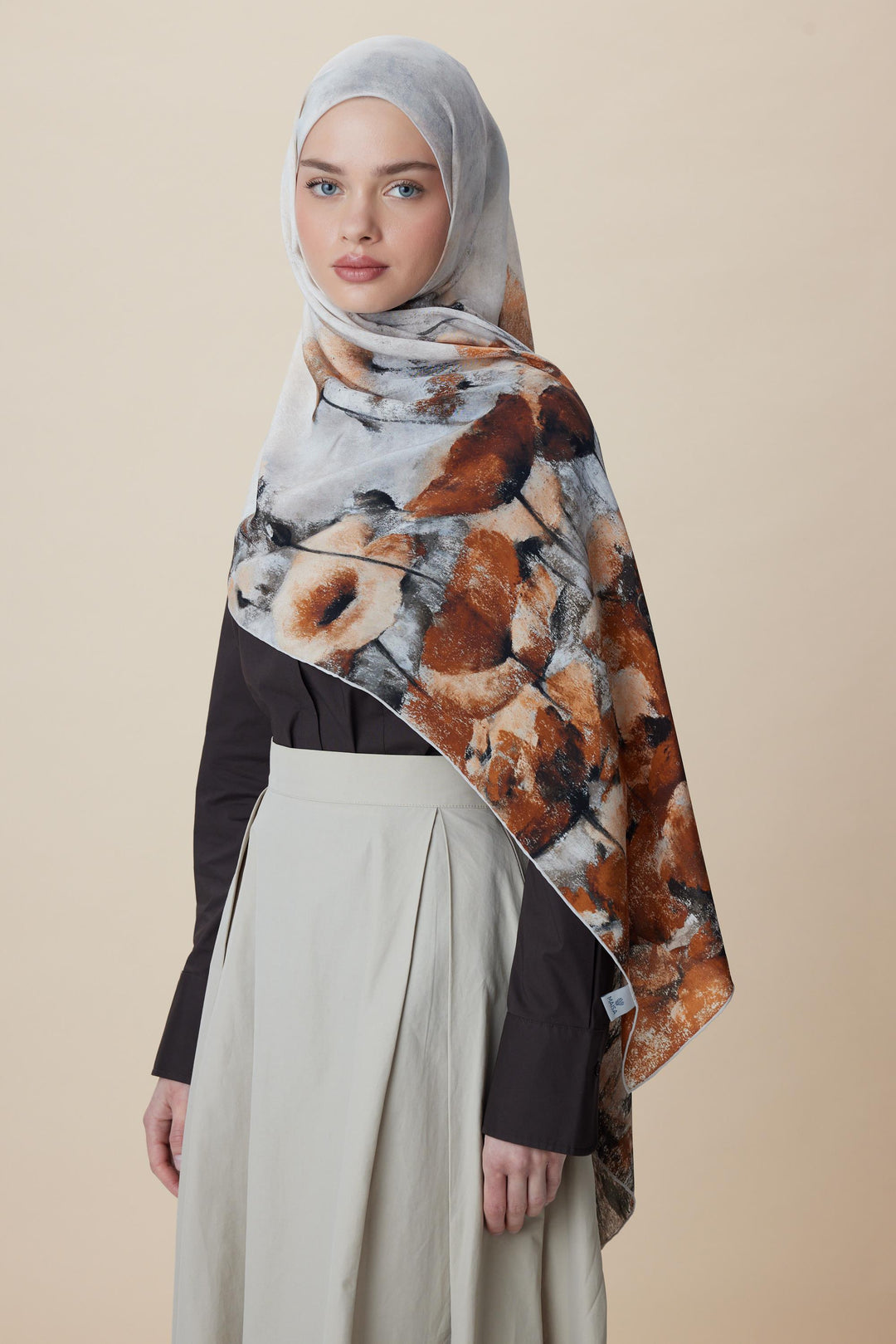 Maisa GELİNCİK KREP İPEK ŞAL 70*190 CM - KREM