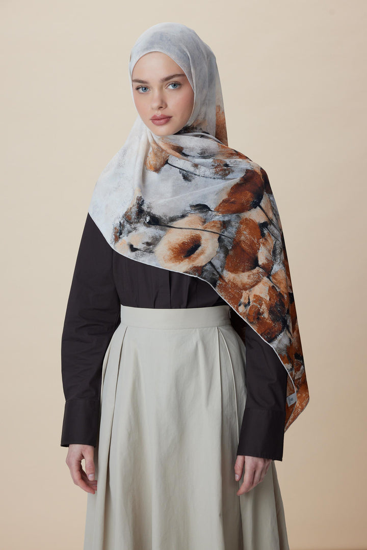 Maisa GELİNCİK KREP İPEK ŞAL 70*190 CM - KREM