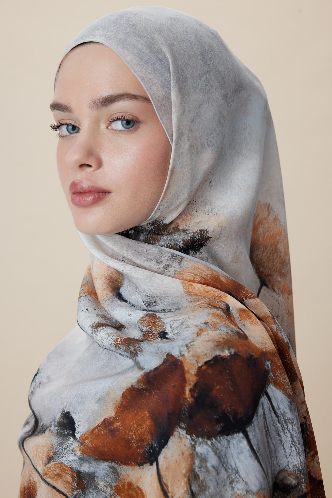 Maisa GELİNCİK KREP İPEK ŞAL 70*190 CM - KREM