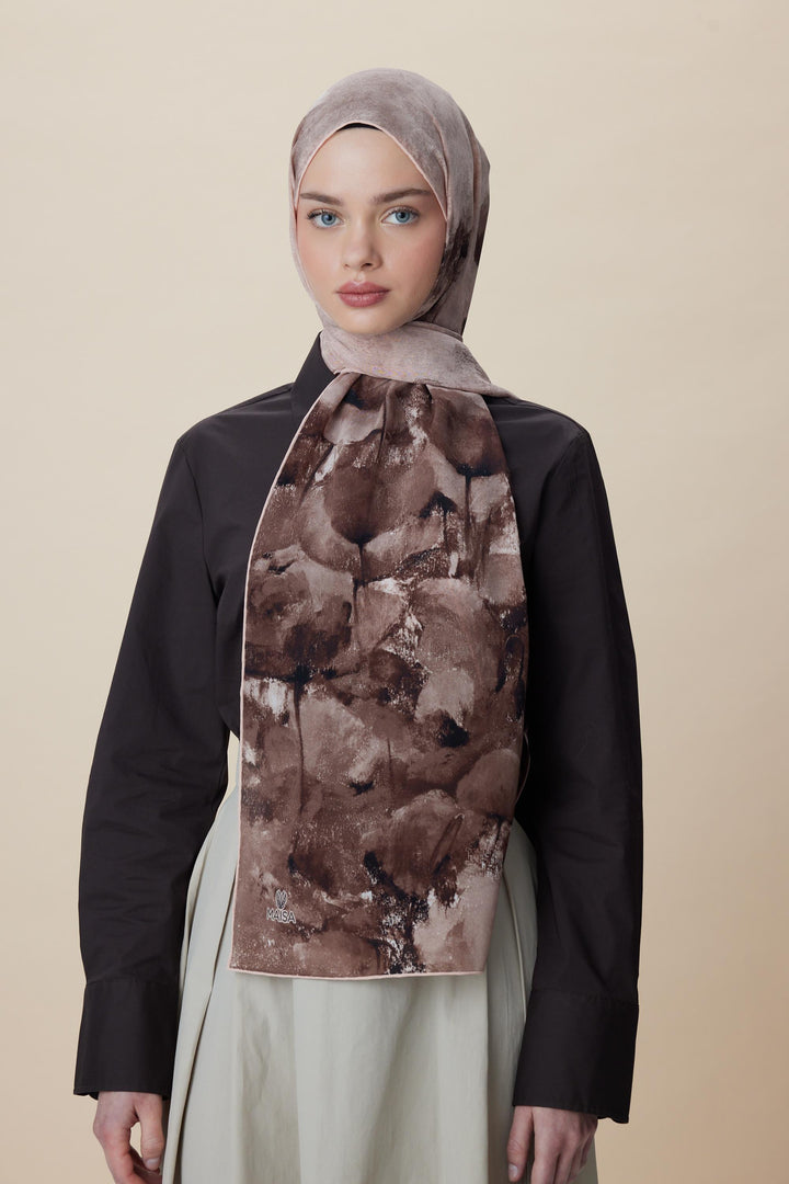 Maisa GELİNCİK KREP İPEK ŞAL 70*190 CM - KUM