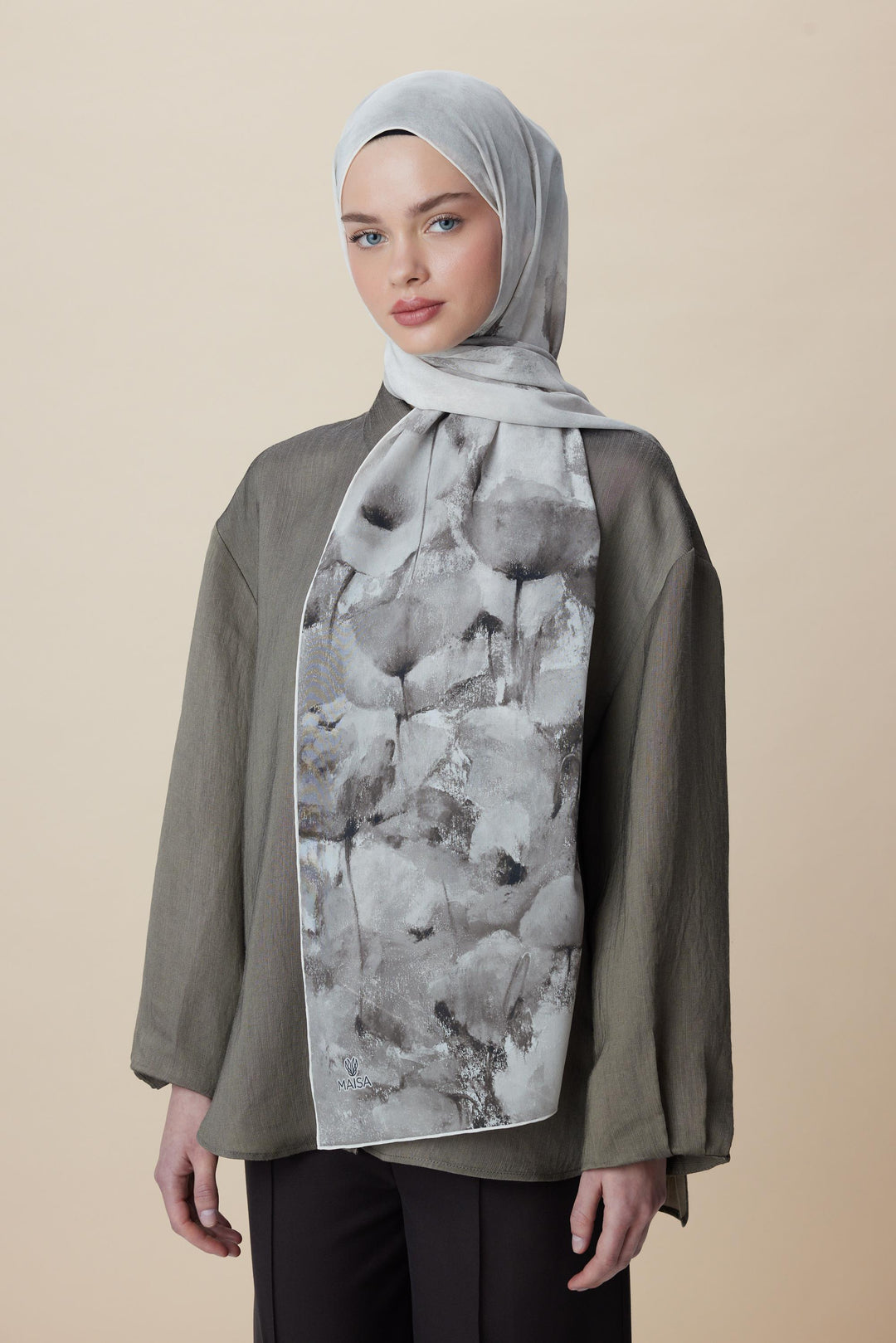 Maisa GELİNCİK KREP İPEK ŞAL 70*190 CM - TAŞ