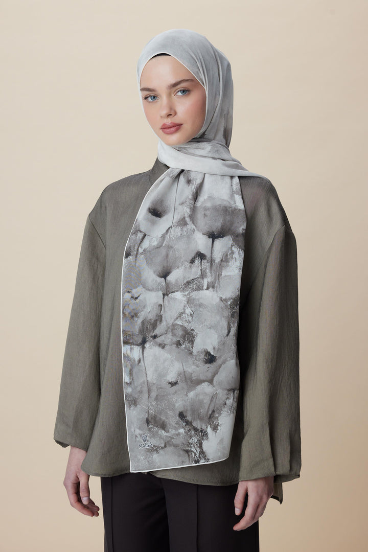 Maisa GELİNCİK KREP İPEK ŞAL 70*190 CM - TAŞ