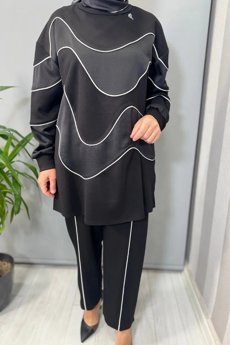 Ghisa Biye Detaylı Tunik Takım Siyah 26KGSTKM 4061
