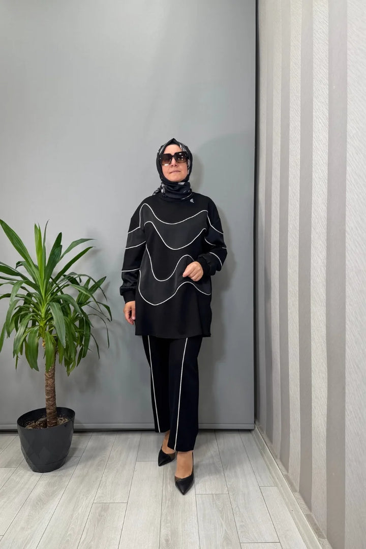 Ghisa Biye Detaylı Tunik Takım Siyah 26KGSTKM 4061