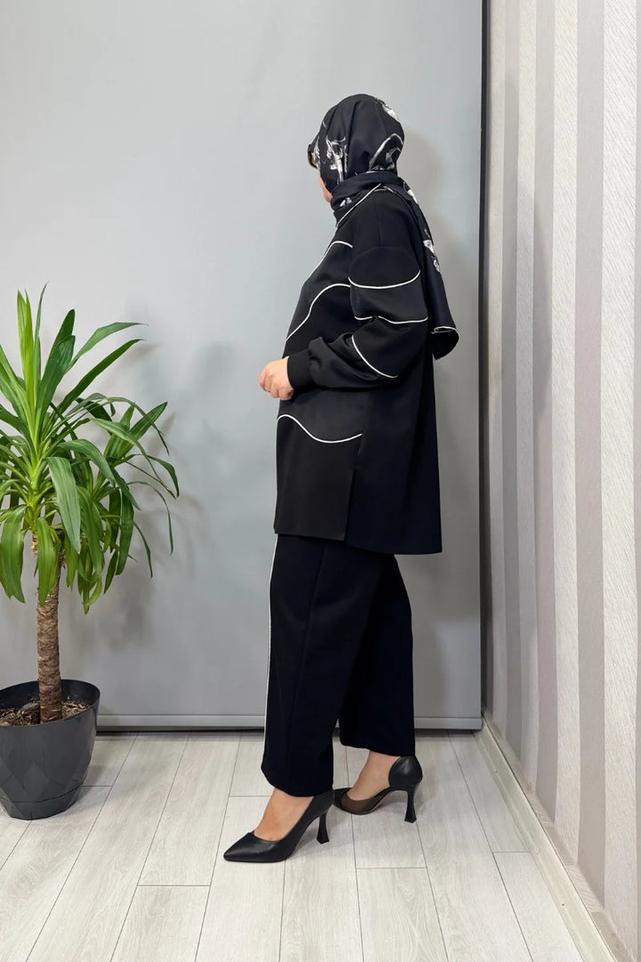 Ghisa Biye Detaylı Tunik Takım Siyah 26KGSTKM 4061