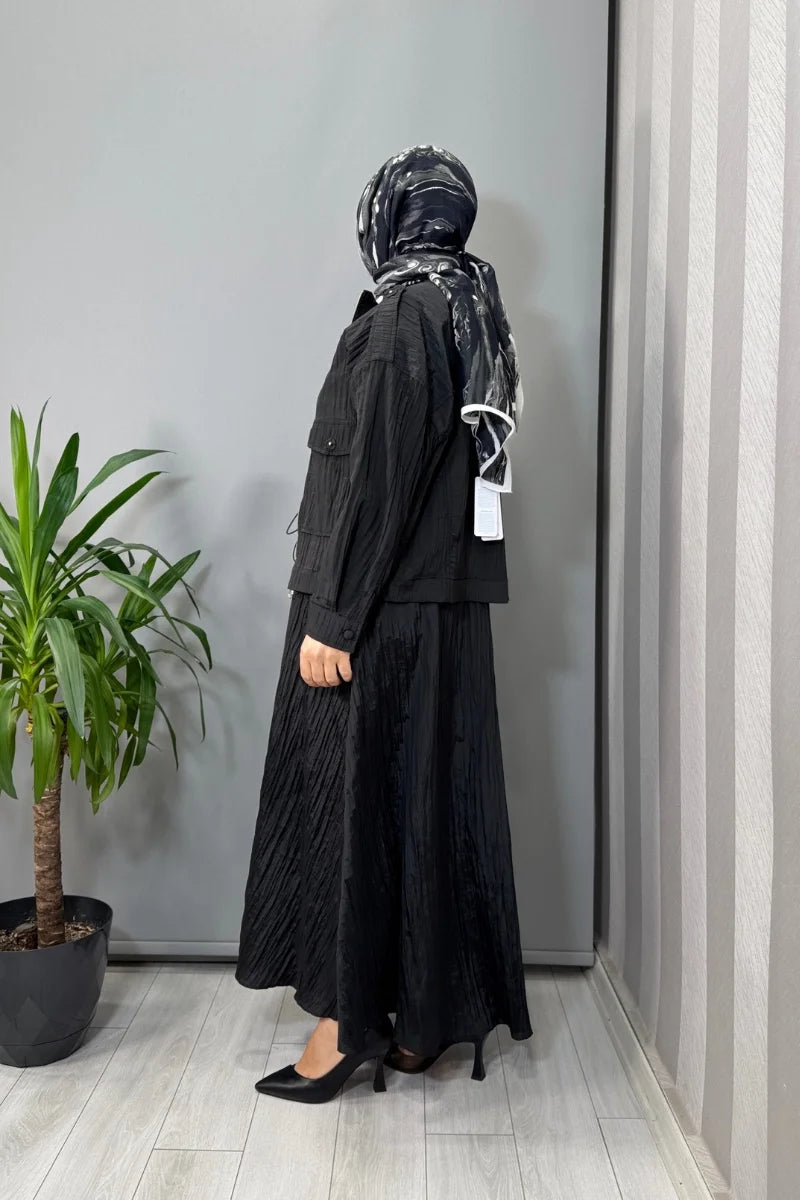 Ghisa Ceketli Beli Büzgülü Elbise Siyah 26KGSTKM 3196