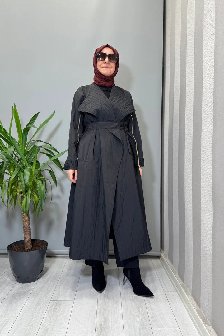 Ghisa Fermuar Detaylı Trenç Siyah 26KGSPRD 2684