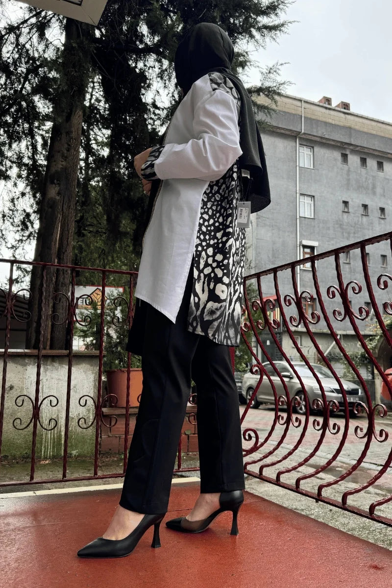 Ghisa Fermuar Ve Çıtçıt Detaylı Gömlek Siyah-Beyaz 5KGSTNK 4799