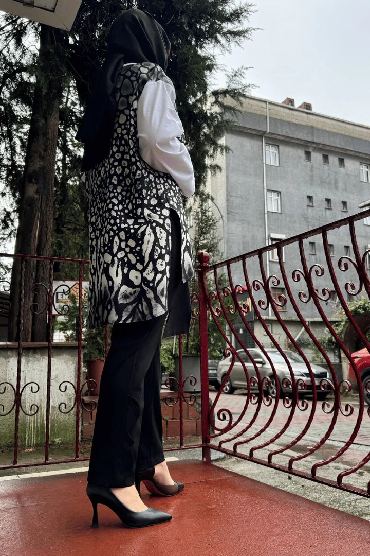 Ghisa Fermuar Ve Çıtçıt Detaylı Gömlek Siyah-Beyaz 5KGSTNK 4799